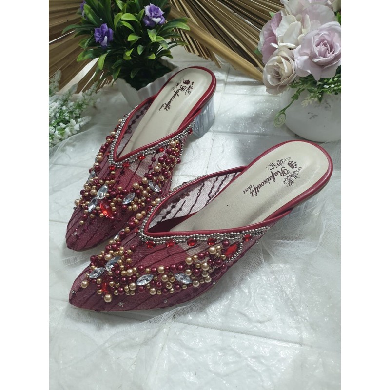 sepatu Amirra merah marron tinggi 5cm hak kaca