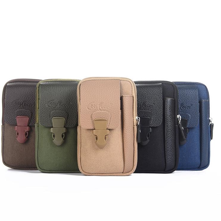 Tas Pinggang Pria Dompet Hp Bahan Kanvas Kulit