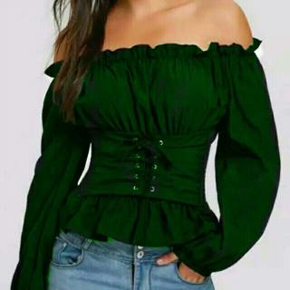 Blouse sabrina panjang tali pinggang