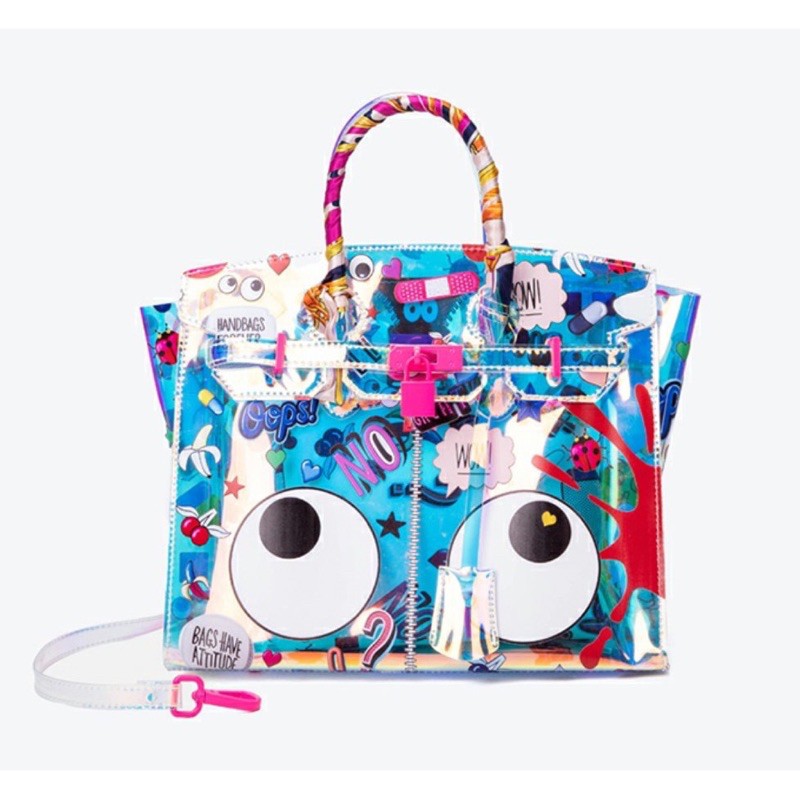 LIMITED EDITION READY HUER Lodhye Eye Theme HUER MATA Printed Hologram Tote Bag 9454-118White
