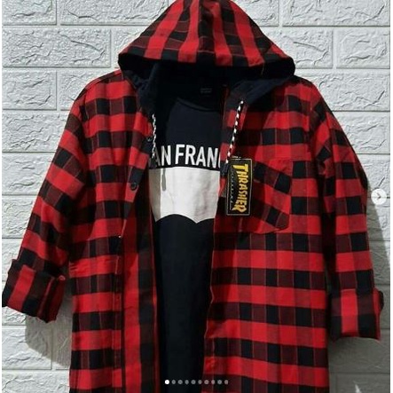 kemeja pria kupluk  lengan panjang FLANEL HOODIE/FLANEL KUPLUK/KEMEJA KASUAL ( COD )