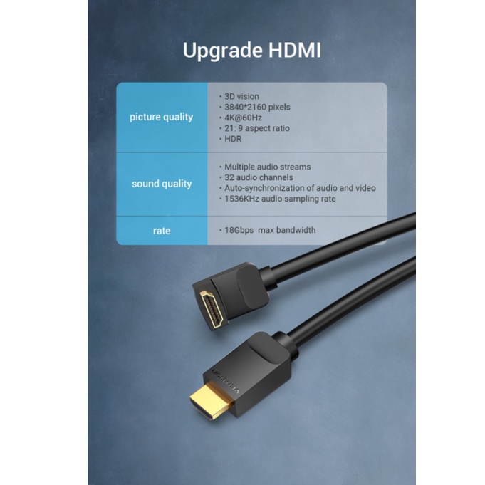 Vention HDMI Cable 90 Degree 4K High-Speed Kabel Male to Male 1m 2m