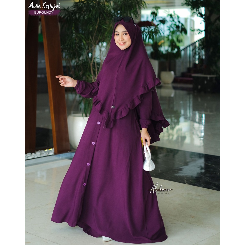 Gamis AULIA Original By Alfaro branded set khimar Itycrepe Premium Kancing TERBARU al faro-BURGUNDY