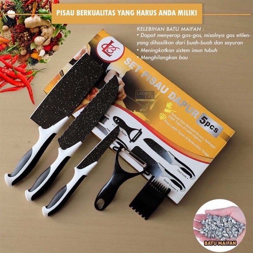 COD - Set Pisau Dapur isi 5 pcs Pisau Dapur + Hitam J13 pisau set warna + talenan Knife Set 5 Pcs