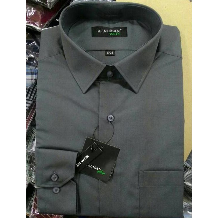 MURAH KEMEJA PRIA ALISAN PANJANG SLIMFIT ABU TUA ABU 6& BIRU ELEKTRIK B6 - ABU -ABU TUA, S