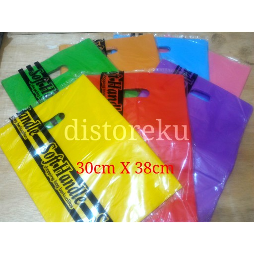 @100 pcs handle ovale kantong plastik hd polos pond oval shoping bag 30x38