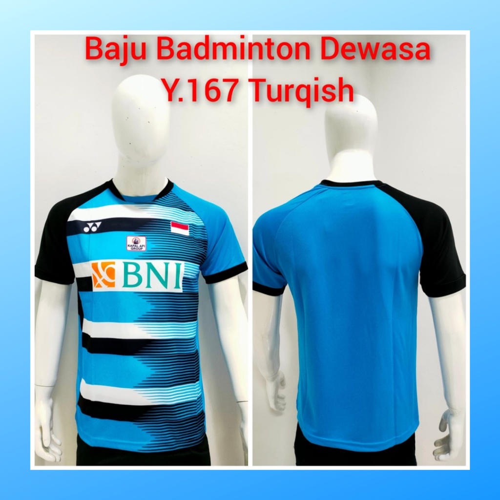 Kaos badminton pria jersey bulutangkis baju atasan jersy wanita dewasa t-shirt outfit seragam kostum olahraga casual suit pakaian jarsey oblong apparel sports jersi bulu tangkis Y167 turqis sponsor