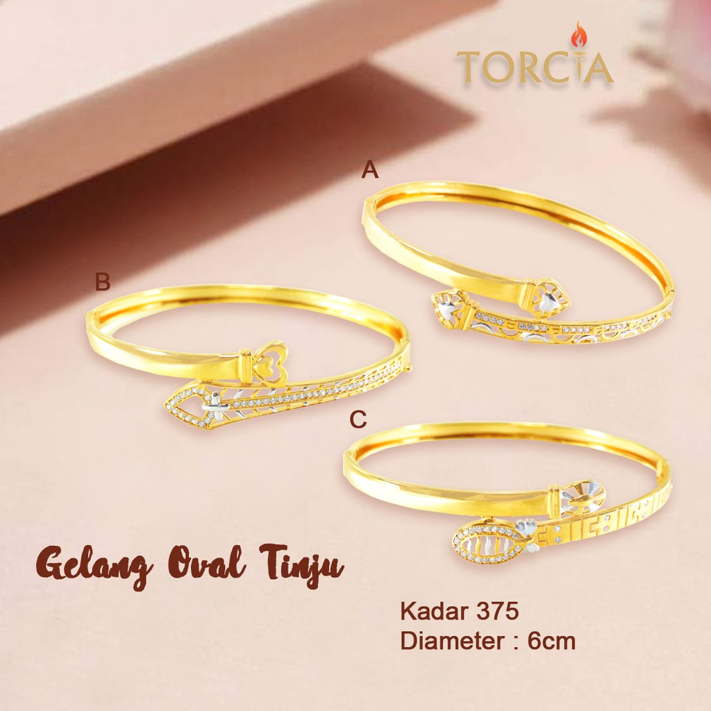 Gelang Oval Emas Asli Tinju Kadar 375 Torcia