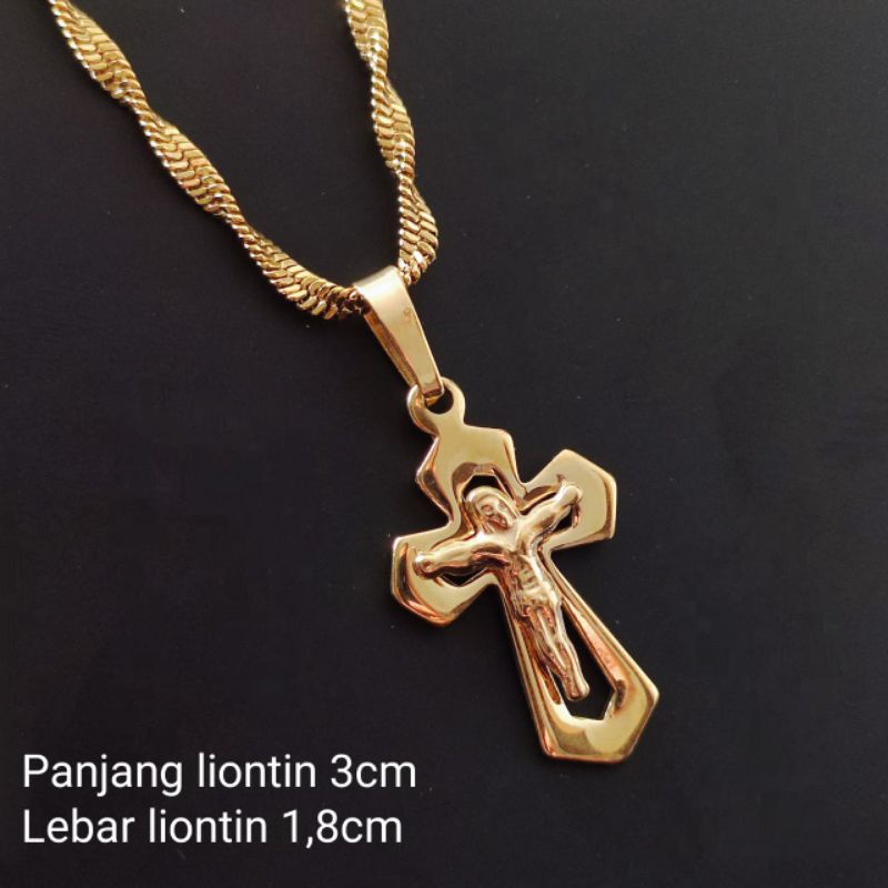 Kalung Salib Yesus Titanium Import Warna Emas