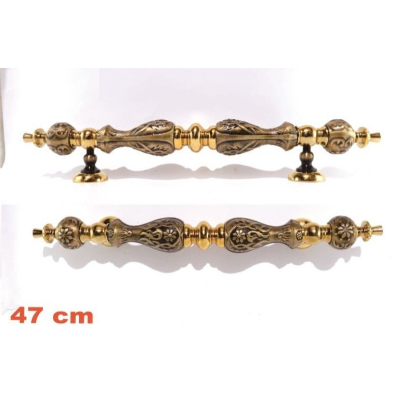 handle pintu rumah modern klasik bahan kuningan panjang 47 cm motif ukiran antik gold