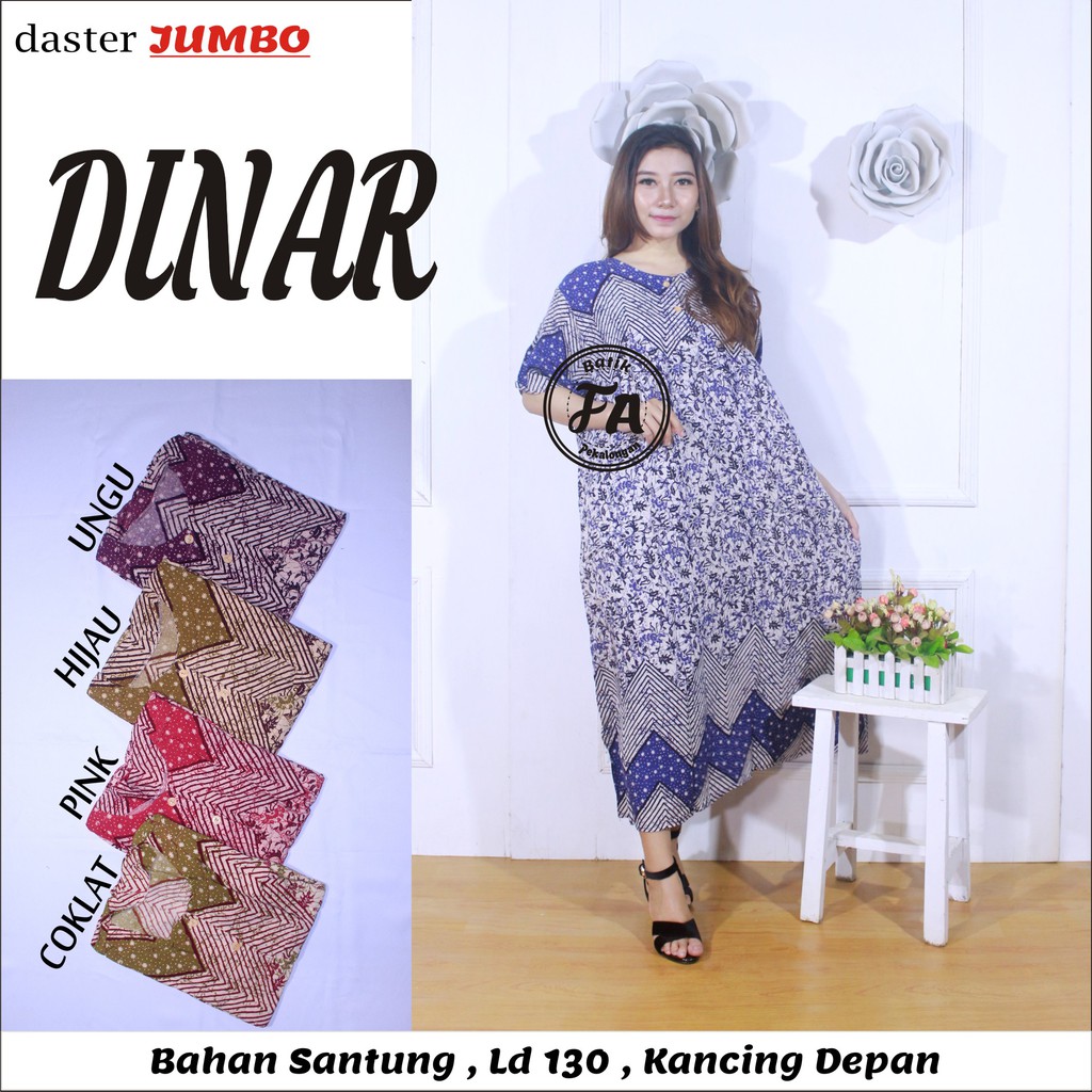  Daster  Jumbo Dinar Motif Kombinasi Leher Kancing 