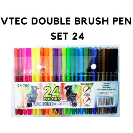 

kaligrafi-perlengkapan- v-tec double brush pen 24 warna / v-tec brush pen 24 colors dbp-1124