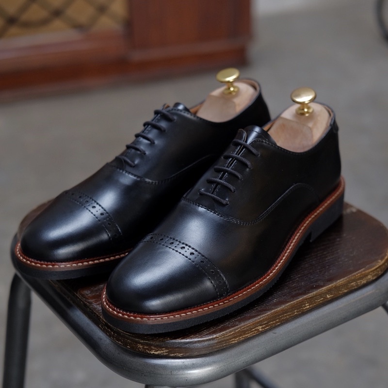 Phier Black Oxwalker sepatu formal pria pantofel kulit hitam