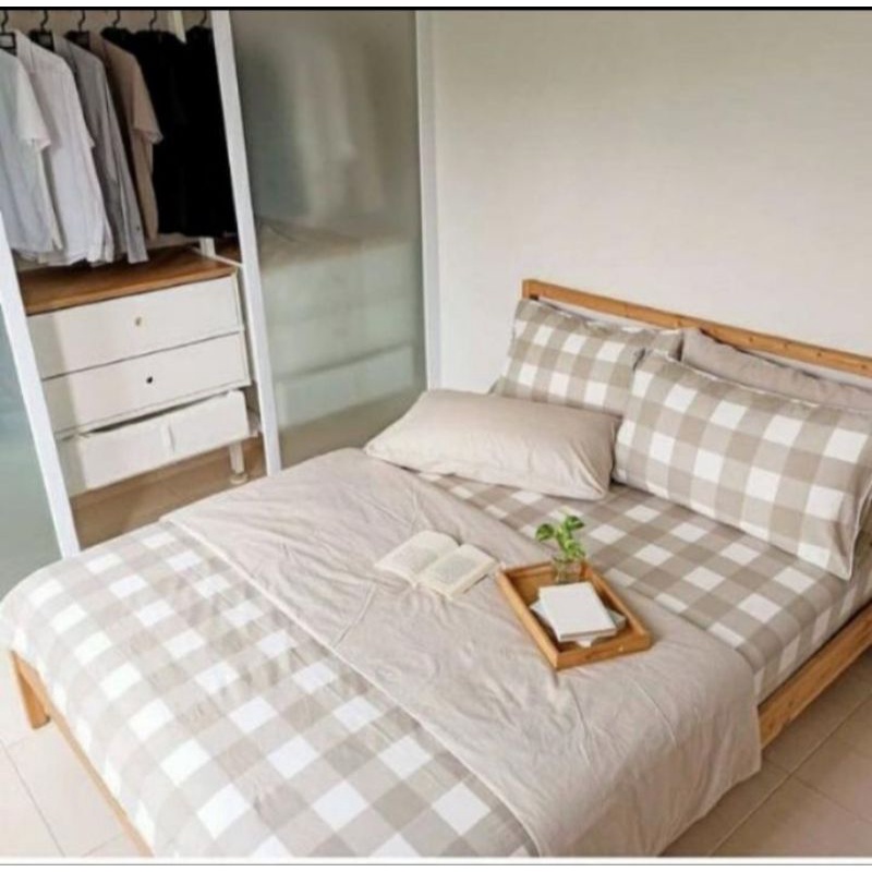 set bedcover katun lokal motif Emily khaki ukuran 180x200 160x200