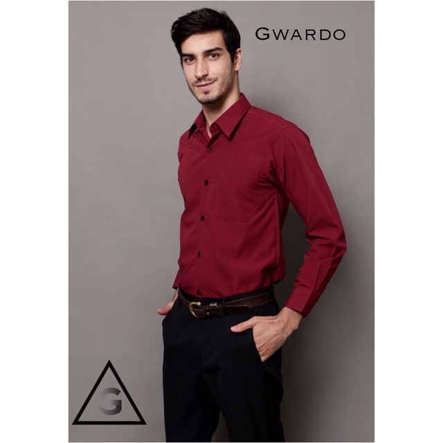 GWARDO Kemeja Maroon Lengan Panjang REGULAR Pria