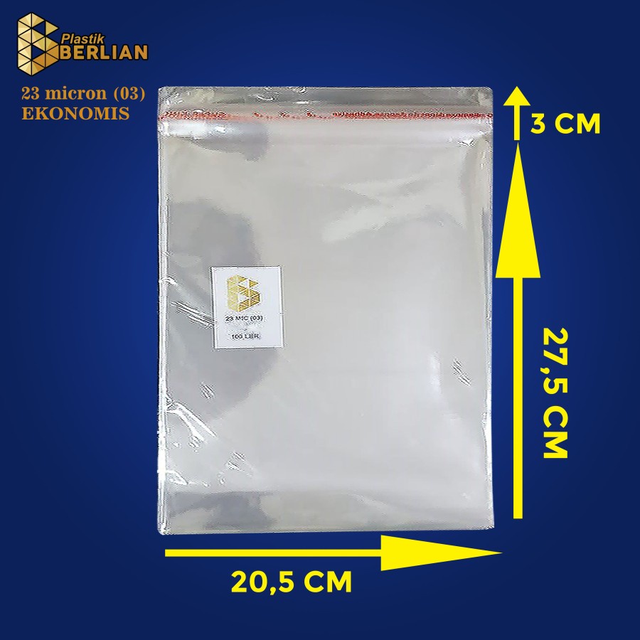 

20,5 x 27,5 cm Plastik OPP EKONOMIS 23micron (100 lbr) (lem/seal)