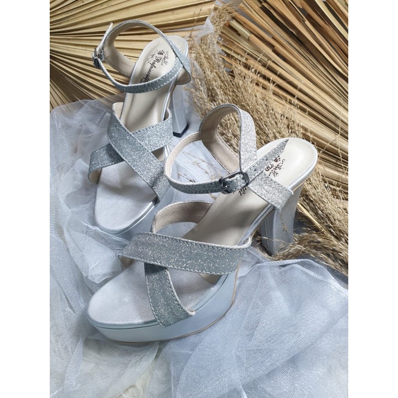 sepatu gliter silver sepatu devina tinggi 10cm