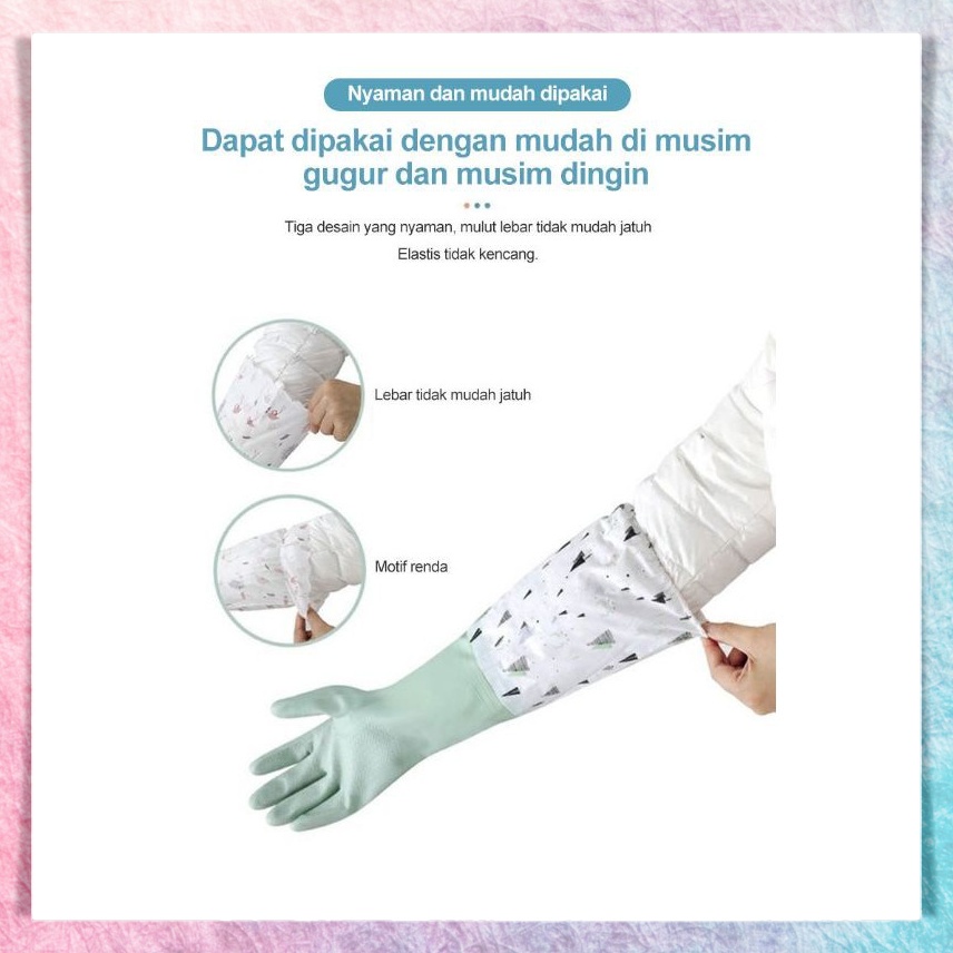 Sarung Tangan Karet Cuci Piring &amp; Baju Panjang Lateks Anti Air Tebal Rubber Gloves Latex Waterproof