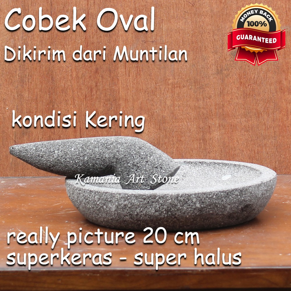 Cobek batu oval batu asli 20 cm muntilan