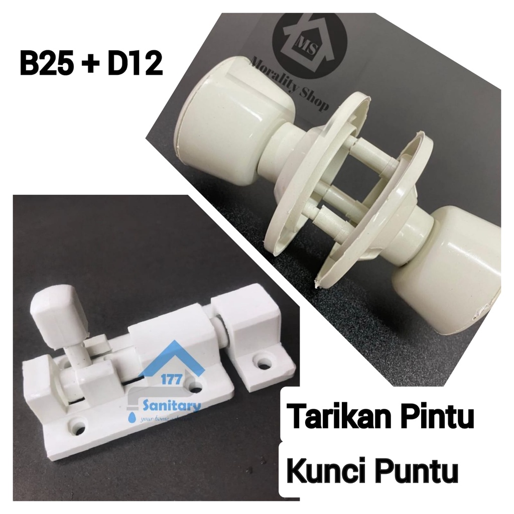 Paket Tarikan /pegangan Pintu Bulat dan Kunci Slot Pintu -Paket Hemat Door Handle PVC/B25 + Grendel Lock Door/D12