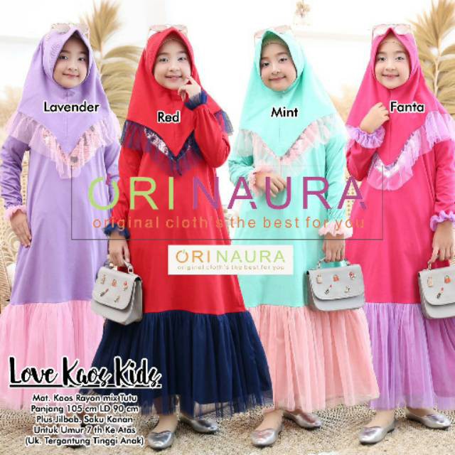 Love Kaos Kids Original Naura / Orinaura Gamis + Khimar Longdress Maxi Material Rayon Mix Tutu