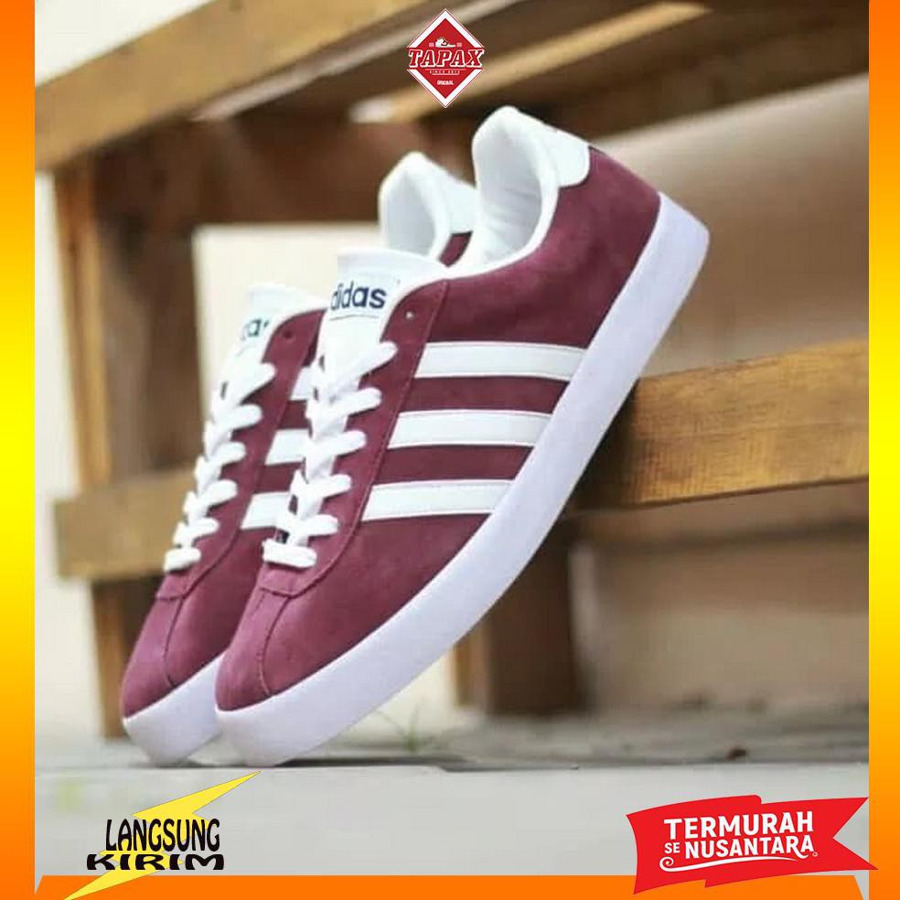 Sepatu Pria Keren Adidas VL Court Maroon White Original Komponen Murah
