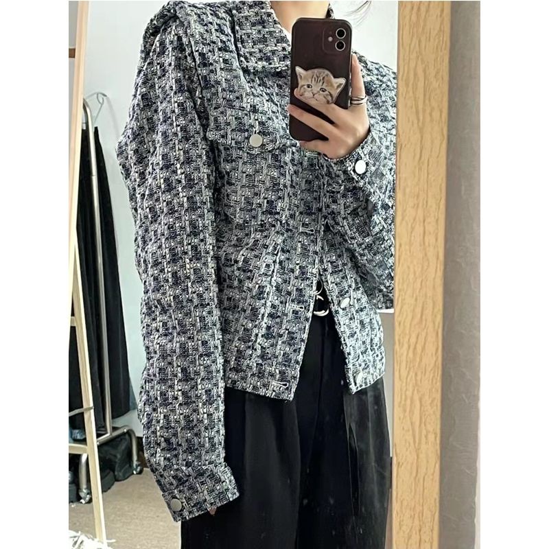 jaket korean style wanita small fragrance coat women s early spring and winter tweed lapel short top