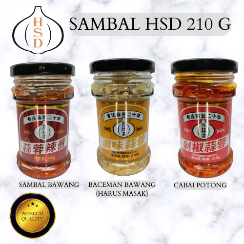 SAMBAL HSD 210 G RASA BAWANG PUTIH CABAI POTONG DAN BAWANG PUTIH BACEM