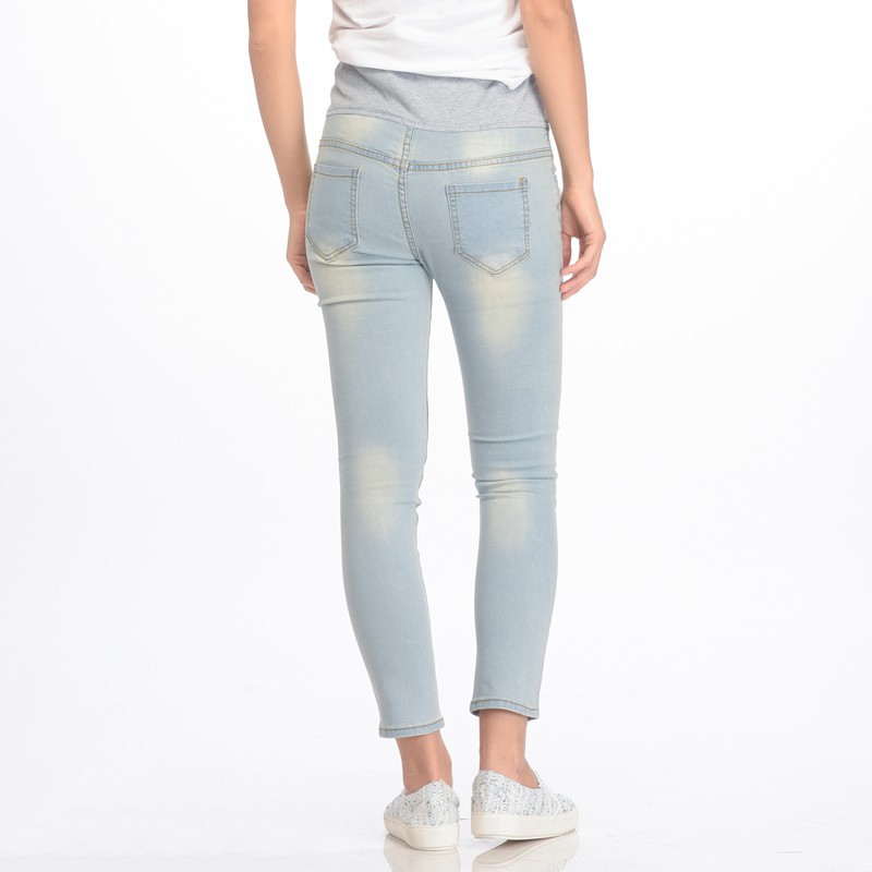 MOOIMOM Skinny Maternity Jeans With Rips Celana Panjang Hamil - Blue