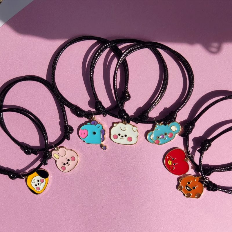 GELANG BTS BT21 ARMY / GELANG TALI HITAM BTS / GELANG KARAKTER BT21 TATA CHIMMY RJ KOYA COOKY MANG SHOOKY