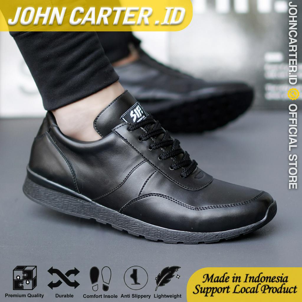 JOHNCARTER x VAGG Sepatu Sneakers Kets Pria Full Hitam Sepatu Kerja Pria Modern