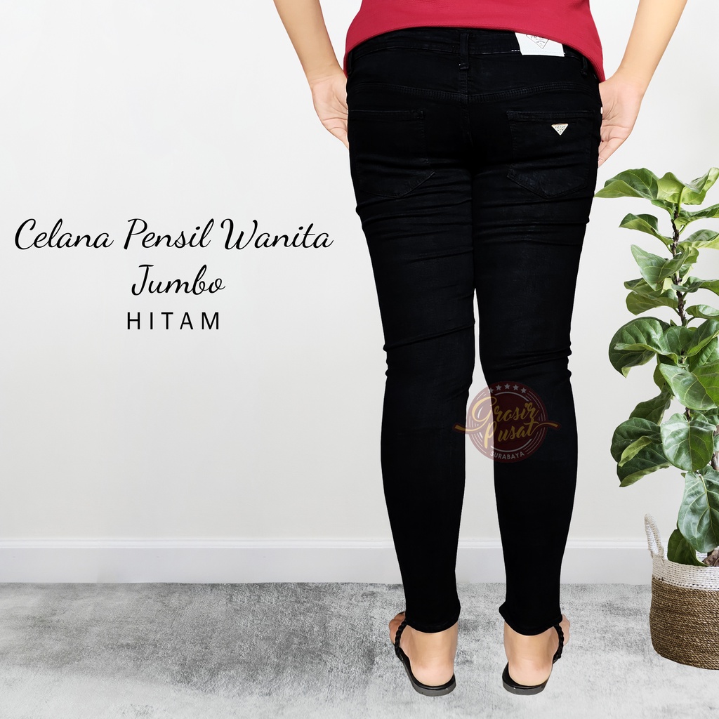 Celana Jeans Pensil Skinny Wanita Jumbo Hitam 35 - 38