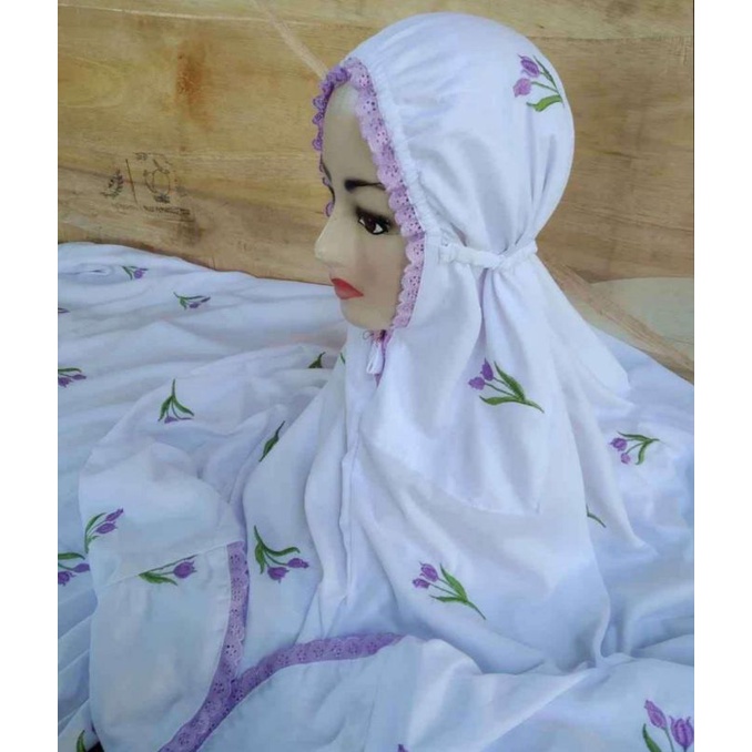 mukena putih bordir cantik mukenah dewasa mukena terusan asli kudus