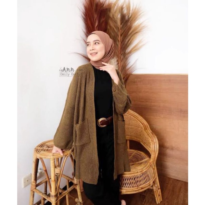 LONG CARDY RAJUT LONG ADA SAKU / KARDIGAN RAJUT OVERSIZE / CARDIGAN JUMBO