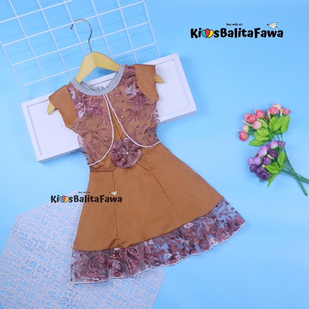 Dress Joana uk 1-2 Tahun / Dres Gaun Brukat Import Anak Perempuan Murah Baju Lengan Pendek Cewek