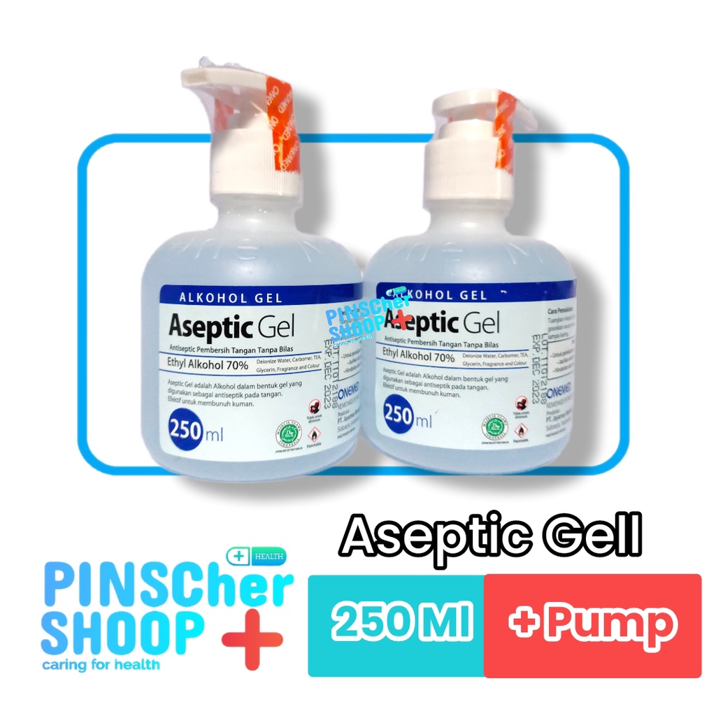 ASEPTIC GEL ASEPTIK 250 ML + PUMP HANDSANITISER GELL ONEMED