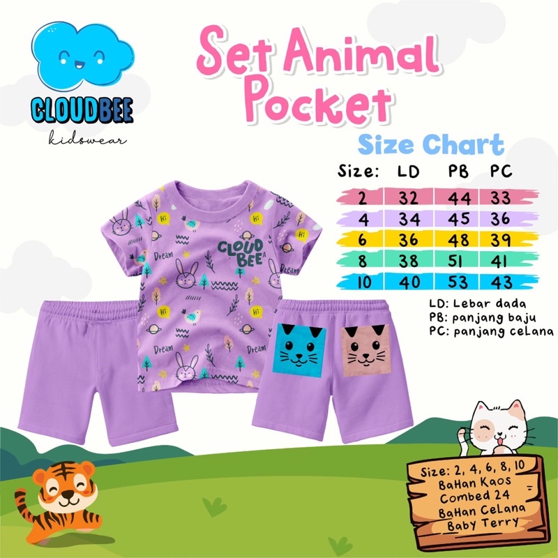 Setelan Anak Set Animal Pocket Cloudbee