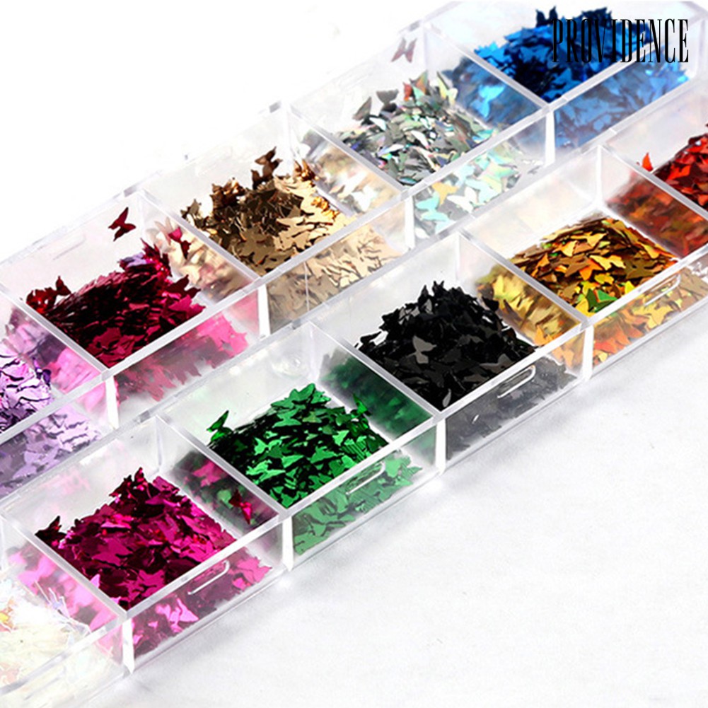 Providence 12 Colors DIY Glittering Butterfly Decals Nail Art Sequins Sticker Accessories