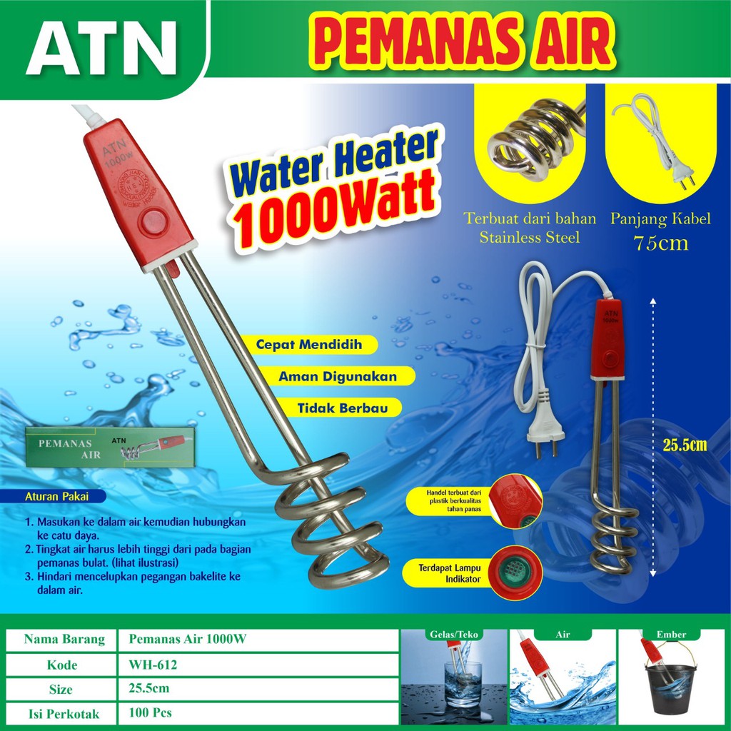 COD-Elemen Pemanas Air/ Water Heater/Coffee Maker ATN 350WATT/600WATT/1000WATT +LAMPU Image 2
