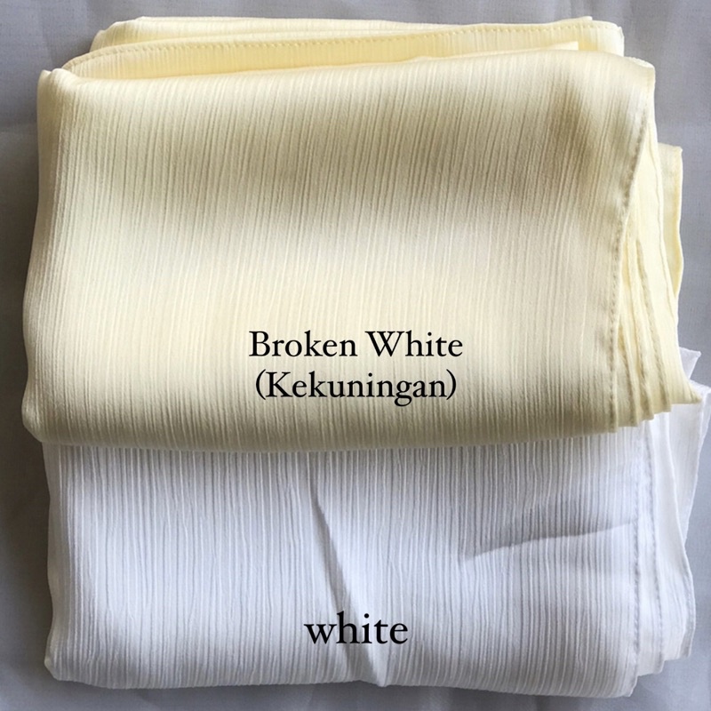 Pashmina Premium Satin Silk Malaysia Textured Crinkle (JAHIT TEPI KECIL SUPER RAPI)-White