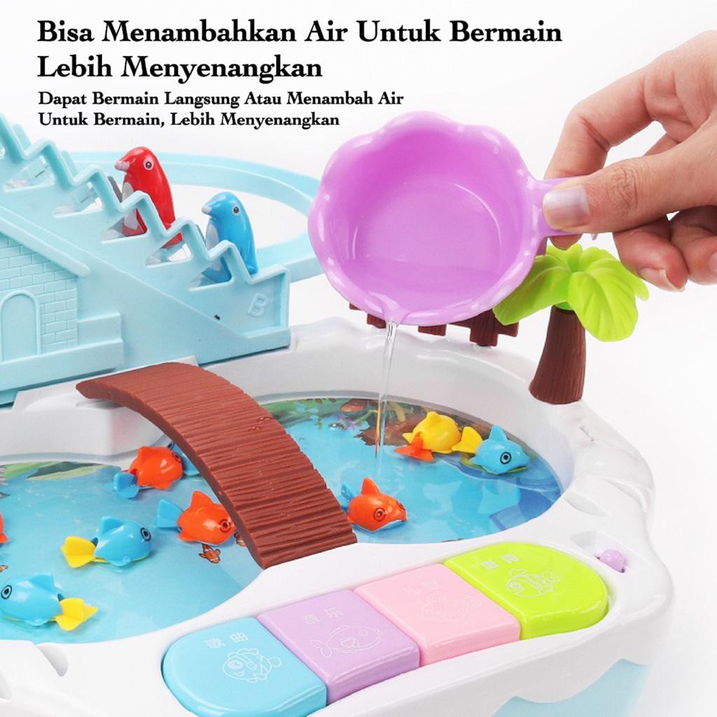 [MS]Mainan Pancingan 3in1 Pancingan Ikan Magnet Seluncuran Penguin Mini Piano Model Terbaru