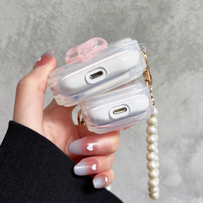 Case airpods pro 12 3 Generation Bahan Silikon Transparan Motif Bunga Pink