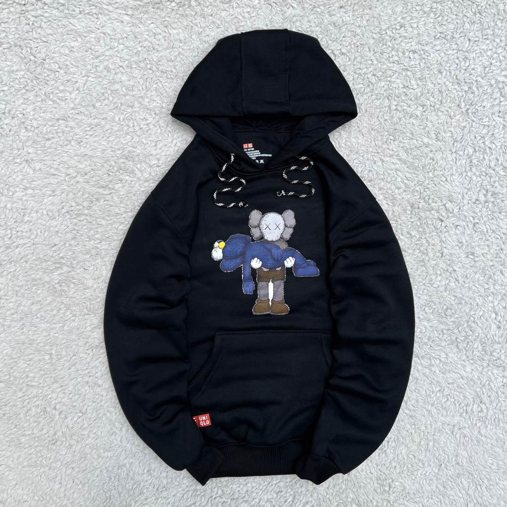 SWEATER HOODIE UNIQLO ONLY BLACK X KAWS INDONESIA FULLTAG &amp; LEBEL | HOODIE PREMIUM | HOODIE UNIQLO KAWS 100%HIGH QUALITY