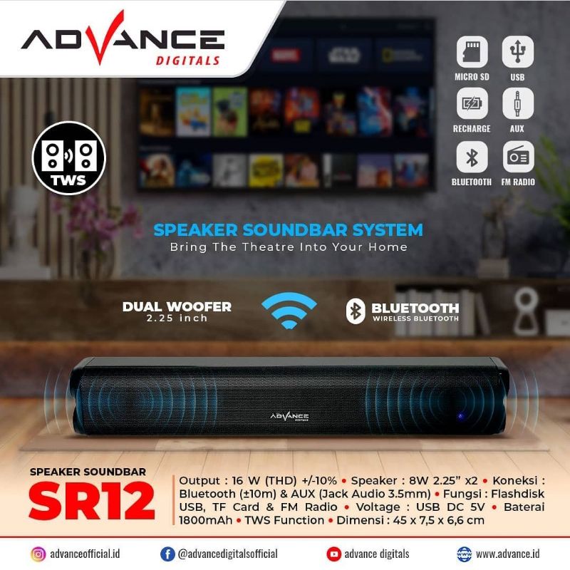 Advance Speaker Soundbar Portable Bluetooth SR 12