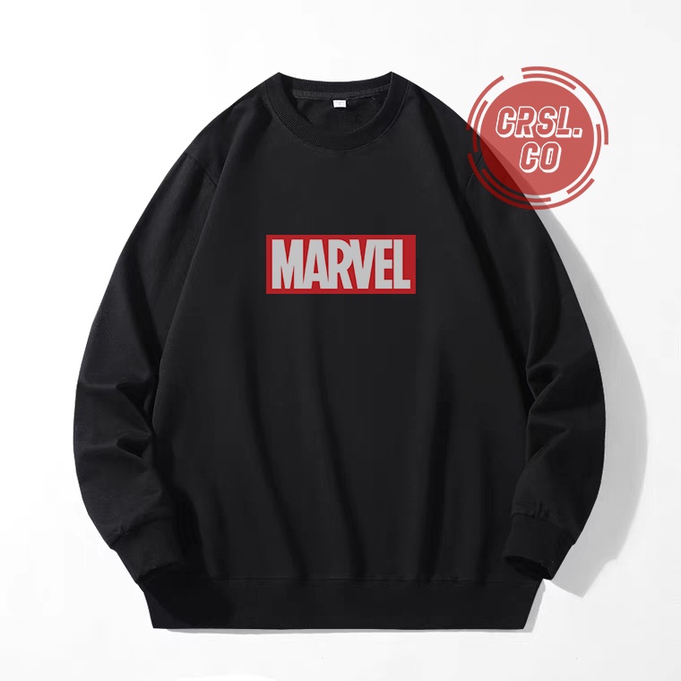 CREWNECK MARVEL PRIA WANITA WARNA HITAM DAN PUTIH CASUAL