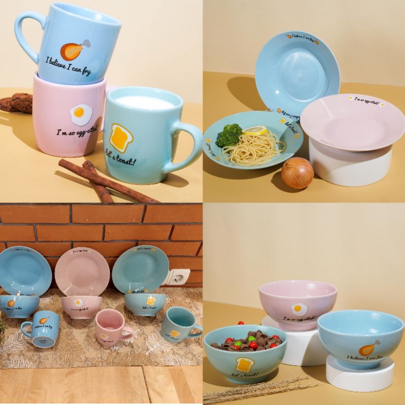 Homeco Breakfast Mangkok Gelas Mug Keramik Tebal