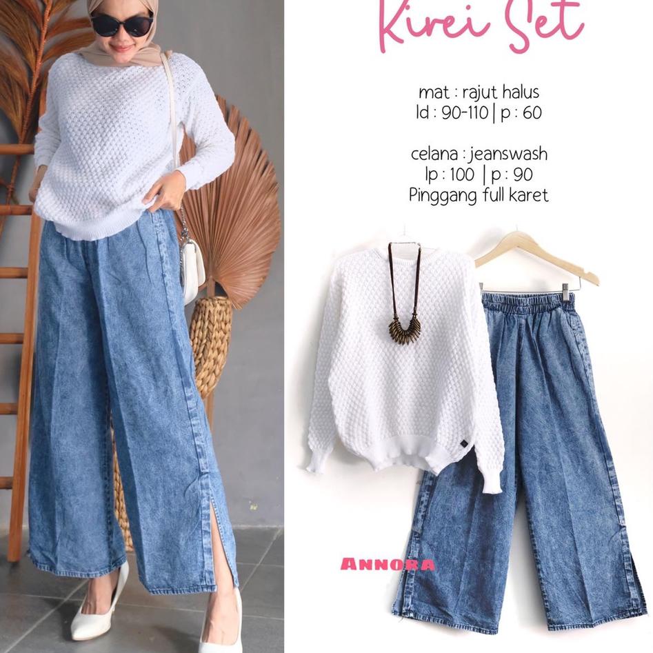 Paling Diminati! kirei set setelan rajut + celana jeans kulot annora