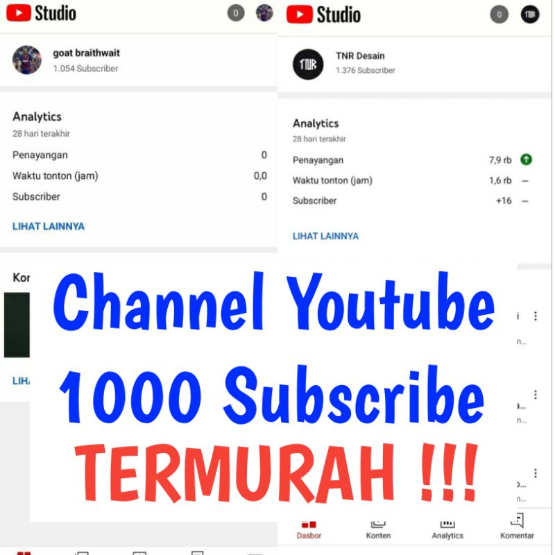 AKUN / CHANNEL YOUTUBE 1000 1K SUBSCRIBER TERMURAH