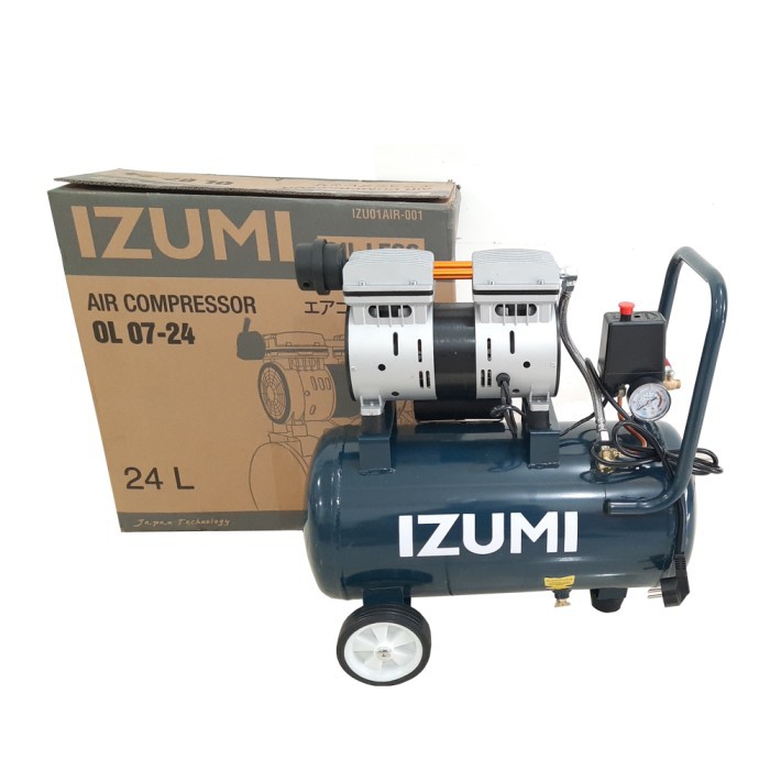 IZUMI Mesin kompresor 0.75HP 24 Liter OILESS Tanpa Oli Silent OA 07-24 550 WATT / Sedia 1 HP MOLLAR 