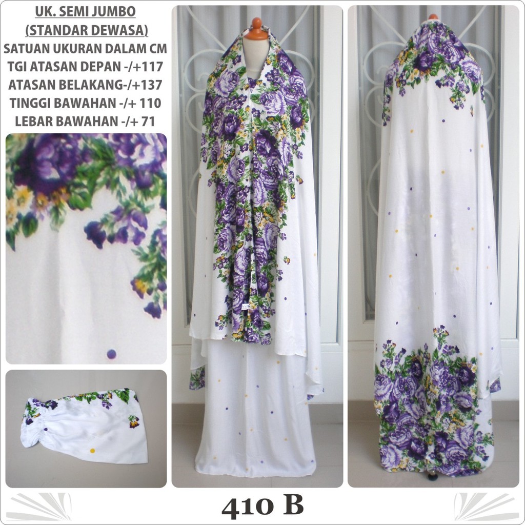 Mukena bali motif bunga mukena katun rayon dewasa 410B semi jumbo ungu